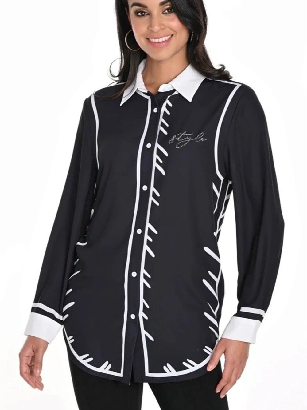 Frank Lyman Shirt Collar Blouse Style 243455U Black & White
